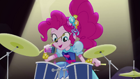 Pinkie Pie pouring sprinkles on her drum set EG4