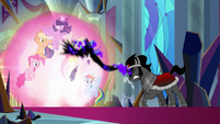 Sombra pushed back by the Mane Six's magic S9E2