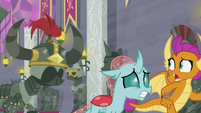 Living armor chasing Smolder and Ocellus S8E15