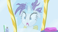 Rarity sees her ruined mane in the mirror S7E19