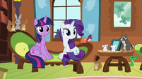Twilight, Rarity, and animals listen to Fluttershy S7E5