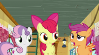 Apple Bloom and Sweetie Belle listening to Scootaloo S6E4