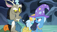 Discord takes a rubber wand out of Trixie's bag S6E25