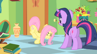 Fluttershy about to kick a vase S1E20