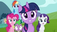 The Mane 6 and Spike shocked.