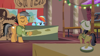 Quibble Pants pointing at Dr. Caballeron S6E13