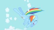 Rainbow Dash begins to clear the sky S1E01