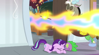 Starlight and Spike duck under Smolder's fire S8E15