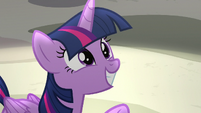 Twilight grinning at Chancellor Neighsay S8E1