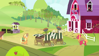 Applejack and Big Mac carrying pies S4E17