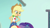 Applejack greeting the face-down Rarity EGROF