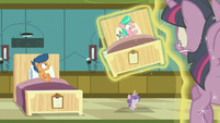 Flurry Heart levitates Aquamarine's hospital bed again S7E3