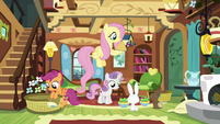Fluttershy and Crusaders feeding animals S8E12