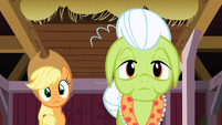 Applejack and Granny Smith hearing Apple Bloom S3E08