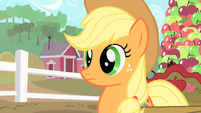 Applejack listens to Pinkie's second invitation to Gummy's afterbirthday party S1E25