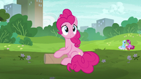 Pinkie Pie looking toward Maud and Rarity S6E3