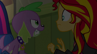 Spike growling at Sunset Shimmer EG