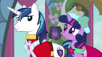 Twilight and Shining Armor smiling at each other S2E26