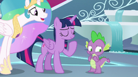 Celestia getting Twilight's attention S8E7