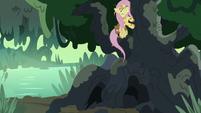 Fluttershy climbing up the flash bee tree S7E20