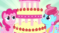 Pinkie Pie and Mrs. Cake looking at cake S2E24