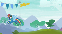 Rainbow Dash flying over to her friends S6E7