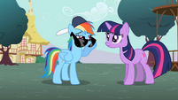 Rainbow Dash peeking over sunglasses S2E07