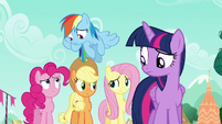 Rarity's friends look at each other S6E9
