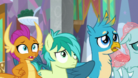 Smolder, Sandbar, and Gallus horrified S9E3