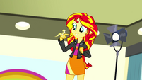 Sunset Shimmer holding her pet Ray SS7