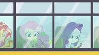 Fluttershy, Spike, and Rarity riding the CHS bus EG4