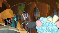 King Sombra, Queen Chrysalis, and Lord Tirek looking at Cozy Glow S9E1