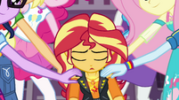 Mane Six put hands on Sunset's shoulders EGFF