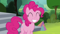 Pinkie Pie grinning wide at Applejack S8E7