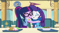 Twilight Sparkle and Rarity hugging EGDS12a