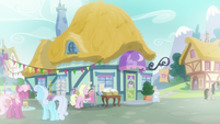 Exterior view of Ponyville store in flashback S9E19