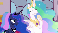 Princess Celestia laughs at Luna's comment S7E26