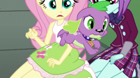 Puppy Spike jumps out of Fluttershy's arms EG3