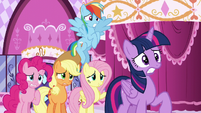 Rarity's friends looking nervous; Fluttershy "But—" S6E9