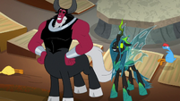 Tirek and Chrysalis amused by rubber chickens S9E24