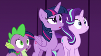 Twilight, Spike, and Starlight very confused S8E7