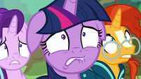 Twilight, Starlight, and Sunburst looking scared S7E25