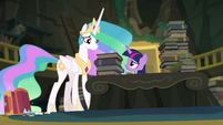 Twilight looking worried at Princess Celestia EGFF