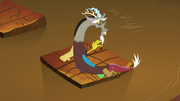 Discord sheepishly waves at the villains S9E24