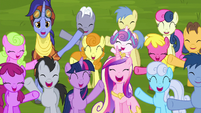 Ponies cheer for Starlight and Trixie S8E19