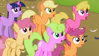 Ponies gasp at Rainbow Dash's confrontation S2E08