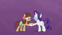 Rarity shaking pony Yona's hoof S9E7