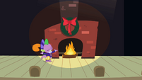 Spike next to fireplace S2E11