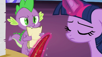 Spike trying to reason with Twilight Sparkle S7E22
