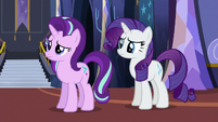 Starlight and Rarity staring at Pinkie Pie S6E21